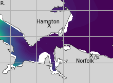 NOAA James River jellyfish map for today, Hampton