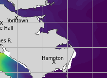 NOAA James River jellyfish map for today, Poquoson